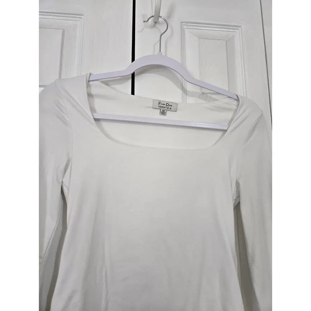 Faded rose medium women's white long sleeve bodysuit